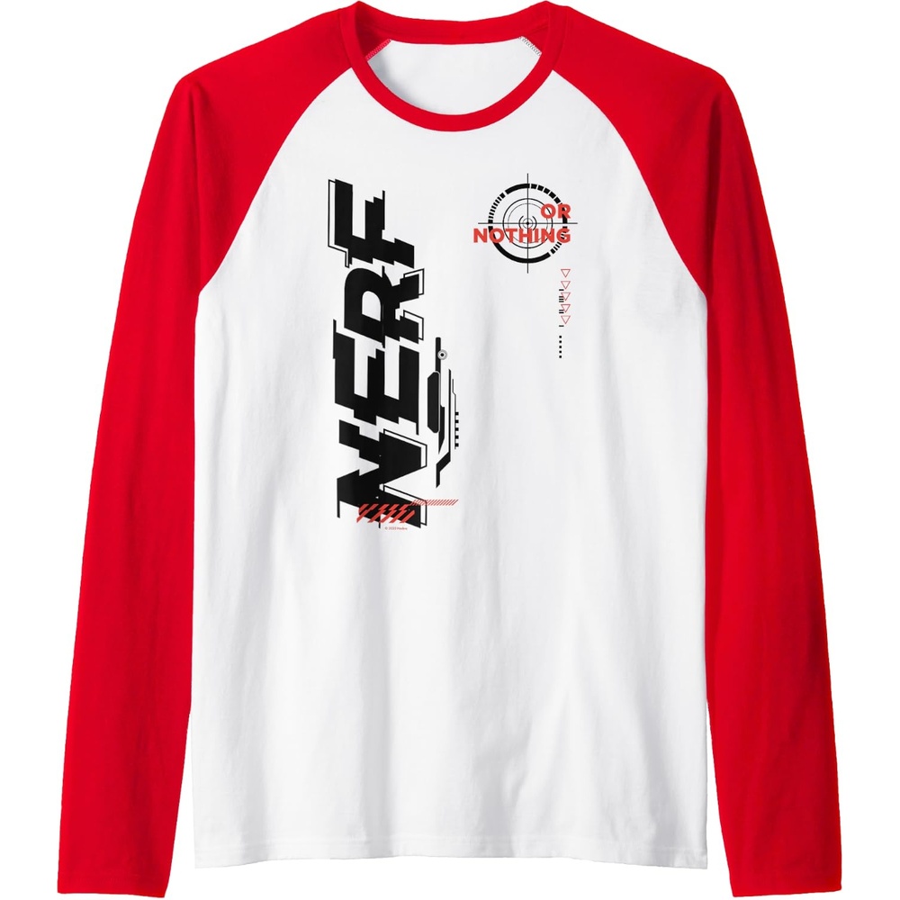 image:imageNerf Its Nerf Or Nothing Target Bullseye Side Graphic Raglan Baseball TeeRedWhite