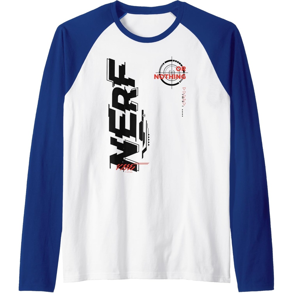 image:imageNerf Its Nerf Or Nothing Target Bullseye Side Graphic Raglan Baseball TeeRoyal BlueWhite