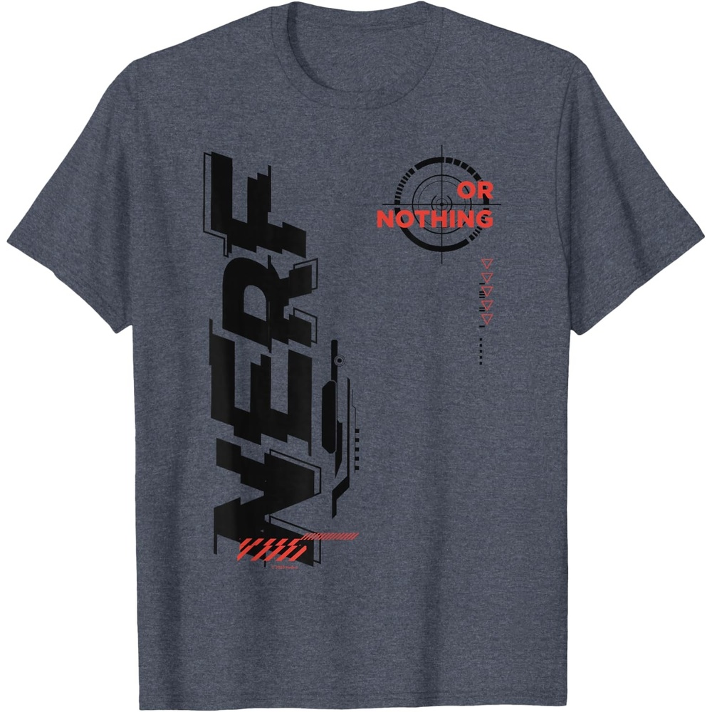 image:imageNerf Its Nerf Or Nothing Target Bullseye Side Graphic TShirtHeather Blue
