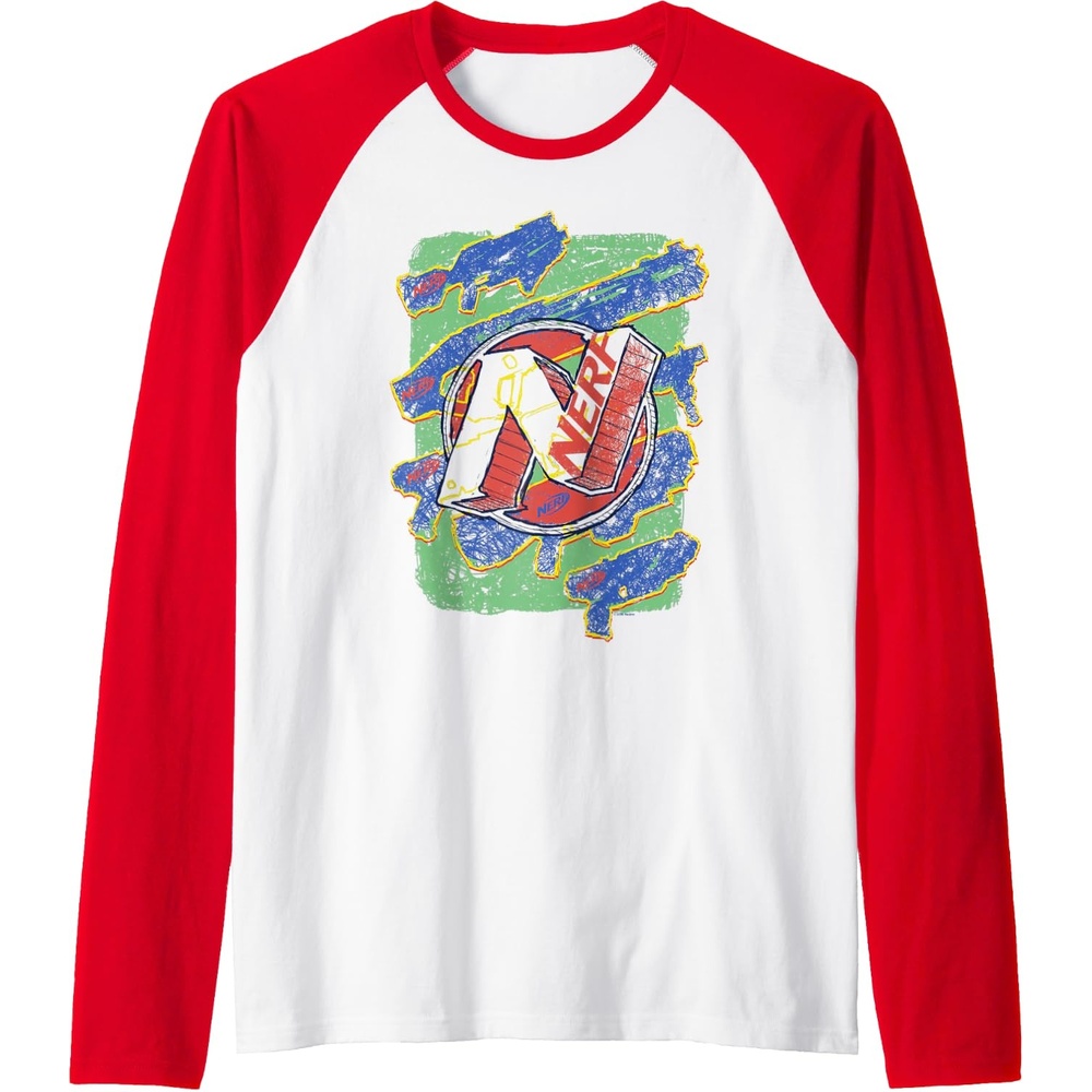 image:imageNerf Logo Blaster Scribbles Raglan Baseball TeeRedWhite