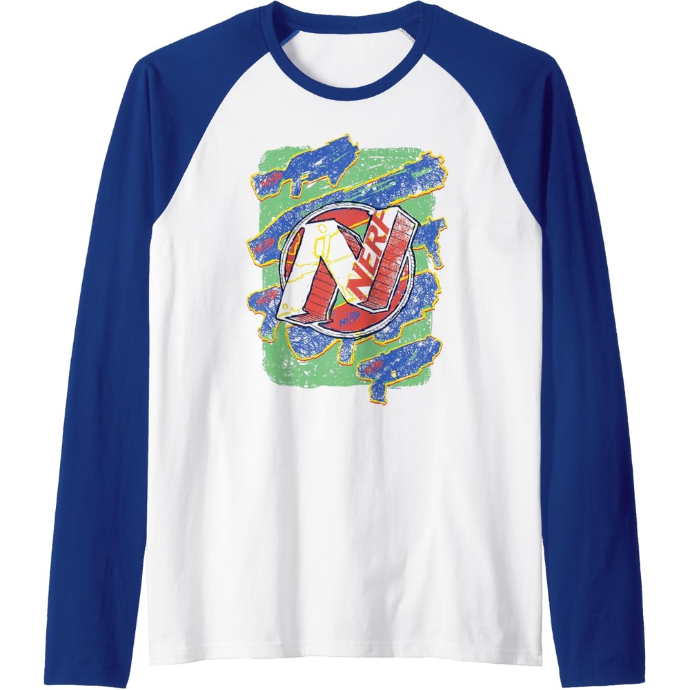 image:imageNerf Logo Blaster Scribbles Raglan Baseball TeeRoyal BlueWhite