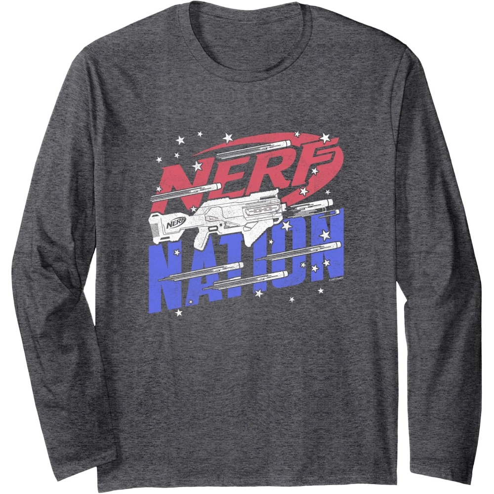 image:imageNerf Nation Americana Blaster Long Sleeve TShirtDark Heather Grey