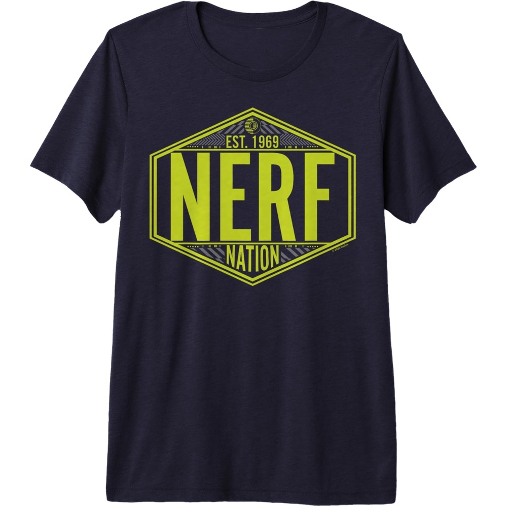 image:imageNerf Nation Est 1969 Neon Badge Logo Premium TShirtNavy Blue