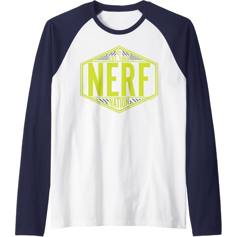 image:imageNerf Nation Est 1969 Neon Badge Logo Raglan Baseball TeeNavy BlueWhite