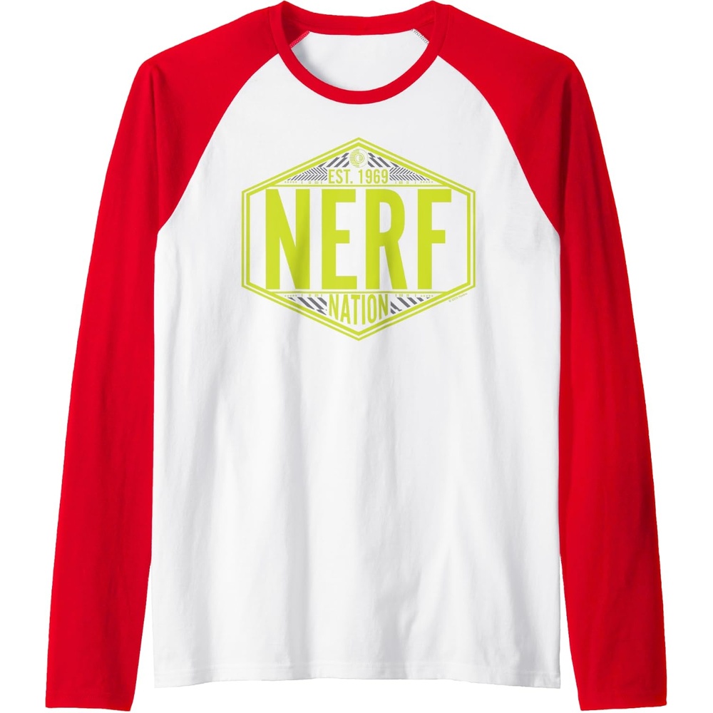 image:imageNerf Nation Est 1969 Neon Badge Logo Raglan Baseball TeeRedWhite