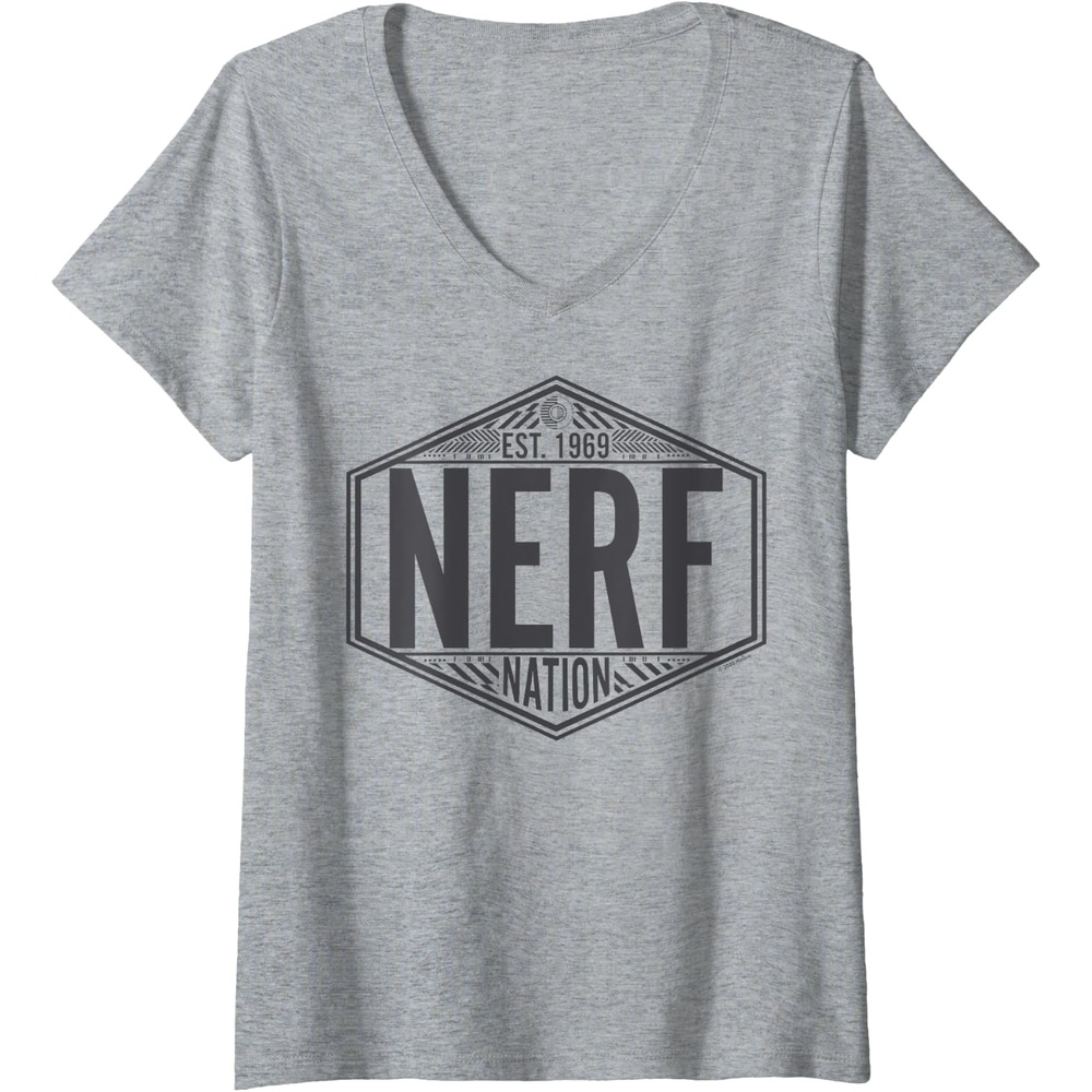 image:imageNerf Nation Est 1969 Neon Badge Logo V2 VNeck TShirtHeather Grey