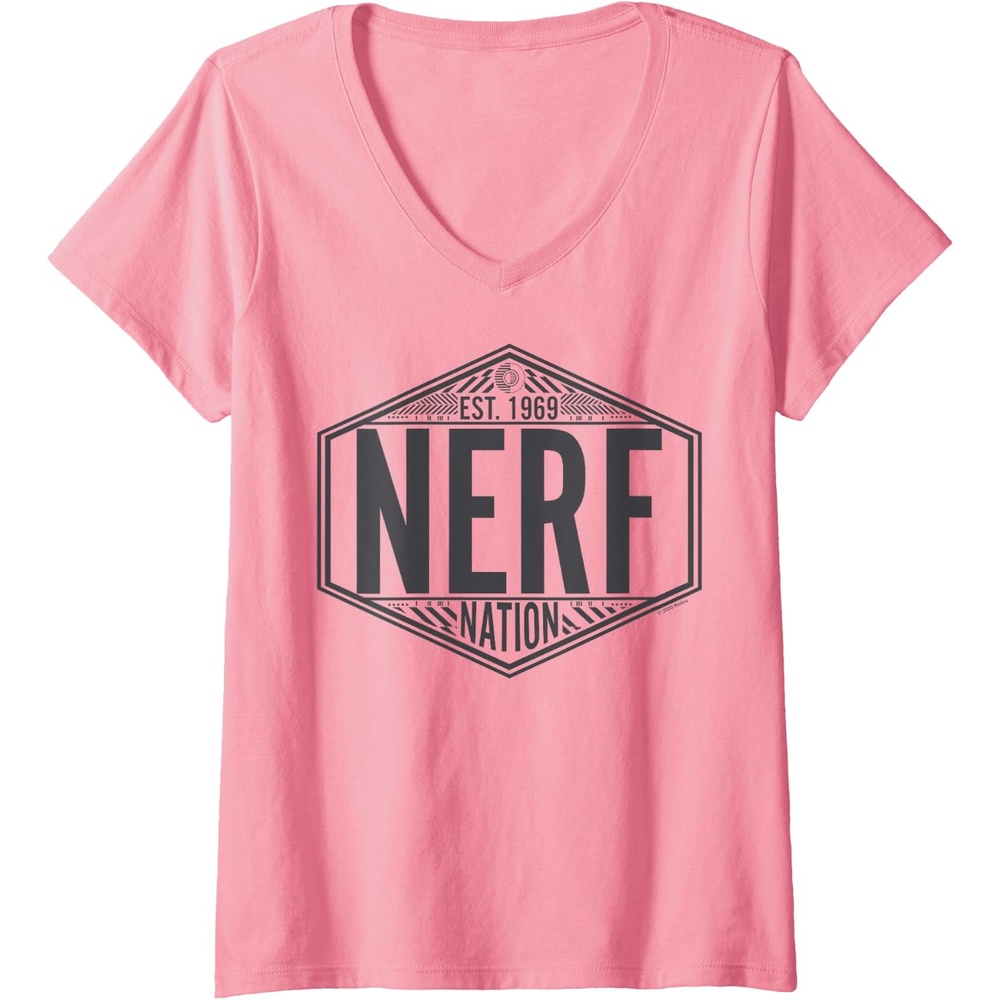 image:imageNerf Nation Est 1969 Neon Badge Logo V2 VNeck TShirtPink
