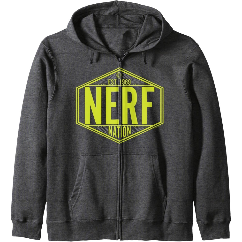 image:imageNerf Nation Est 1969 Neon Badge Logo Zip HoodieDark Heather Grey