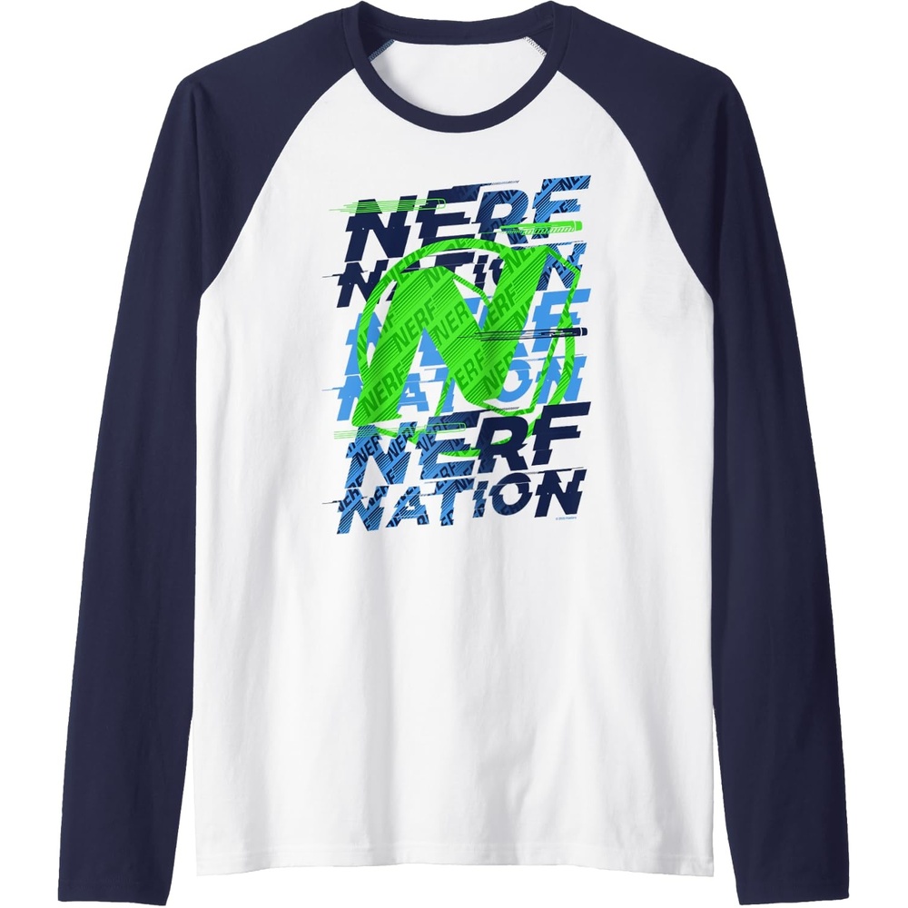 image:imageNerf Nation N Logo Stack Raglan Baseball TeeNavy BlueWhite