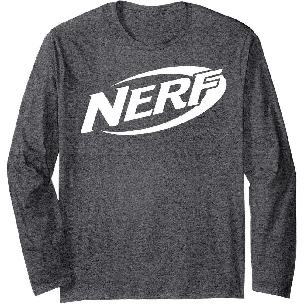 image:imageNerf Simple White Retro Logo Long Sleeve TShirtDark Heather Grey