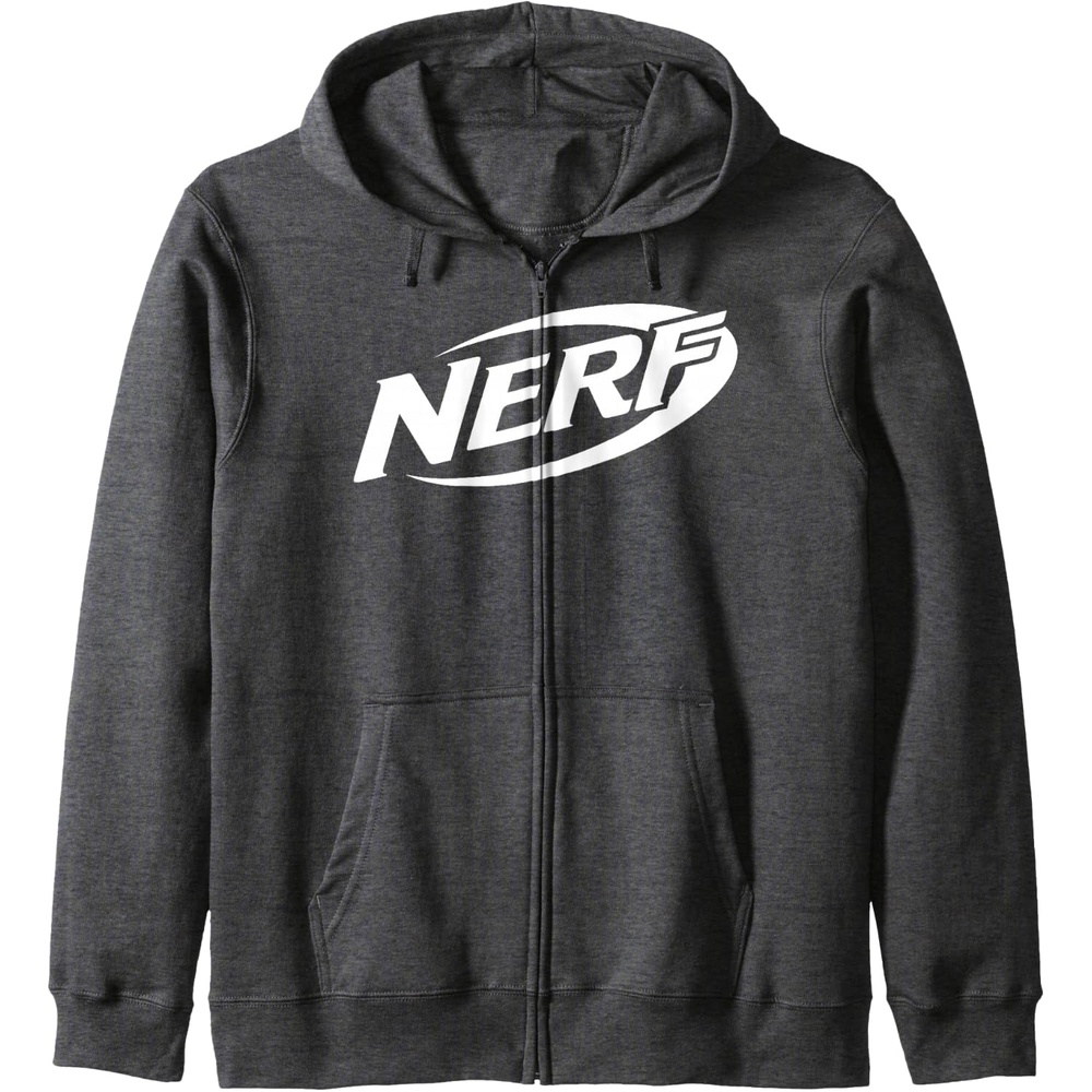 image:imageNerf Simple White Retro Logo Zip HoodieDark Heather Grey