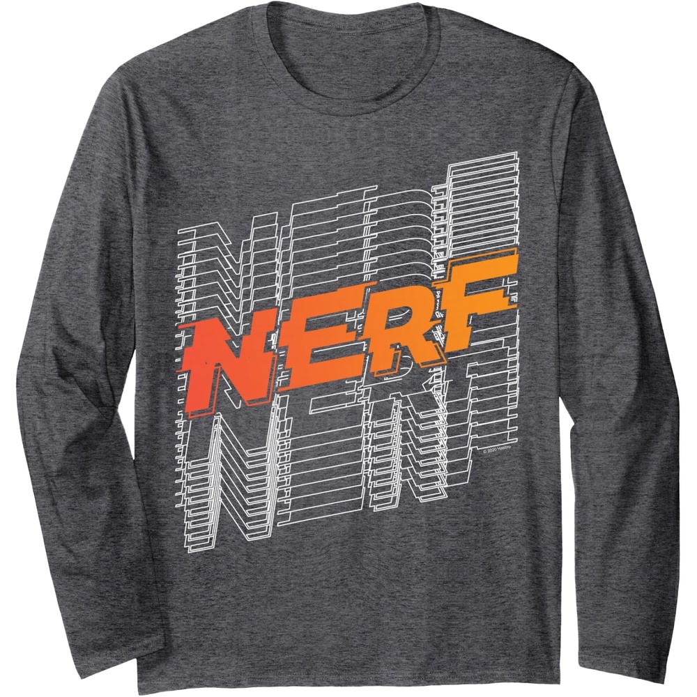 image:imageNerf Stacked Silhouette Retro Nerf Action Logo Long Sleeve TShirtDark Heather Grey