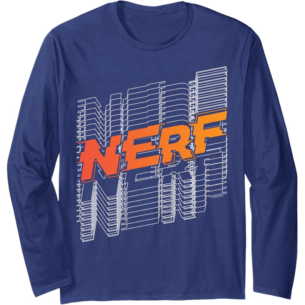 image:imageNerf Stacked Silhouette Retro Nerf Action Logo Long Sleeve TShirtNavy Blue