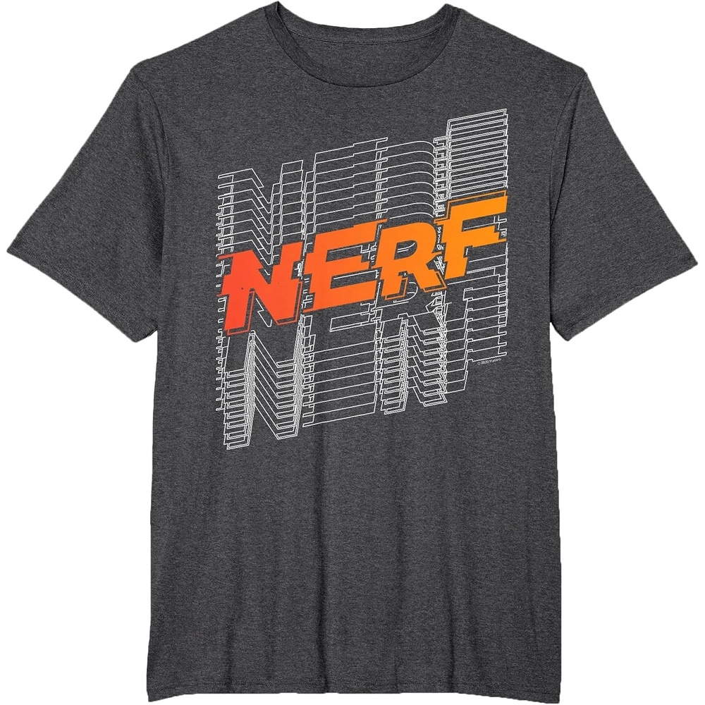 image:imageNerf Stacked Silhouette Retro Nerf Action Logo TShirtDark Heather Grey