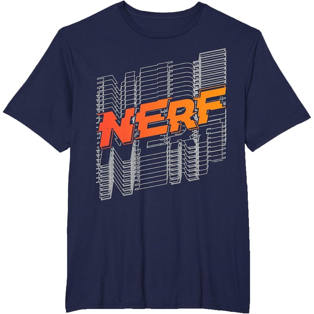 image:imageNerf Stacked Silhouette Retro Nerf Action Logo TShirtNavy Blue