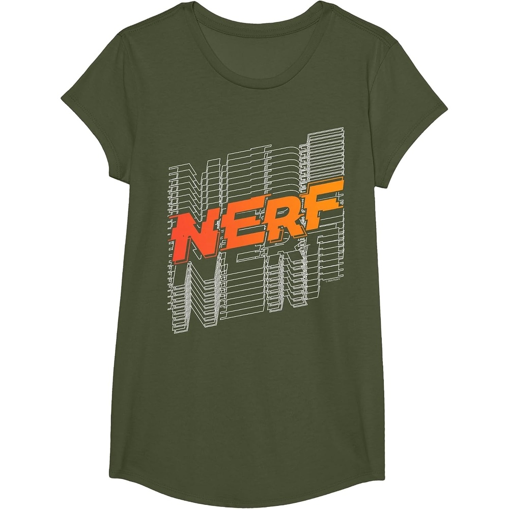 image:imageNerf Stacked Silhouette Retro Nerf Action Logo TShirtOlive Green