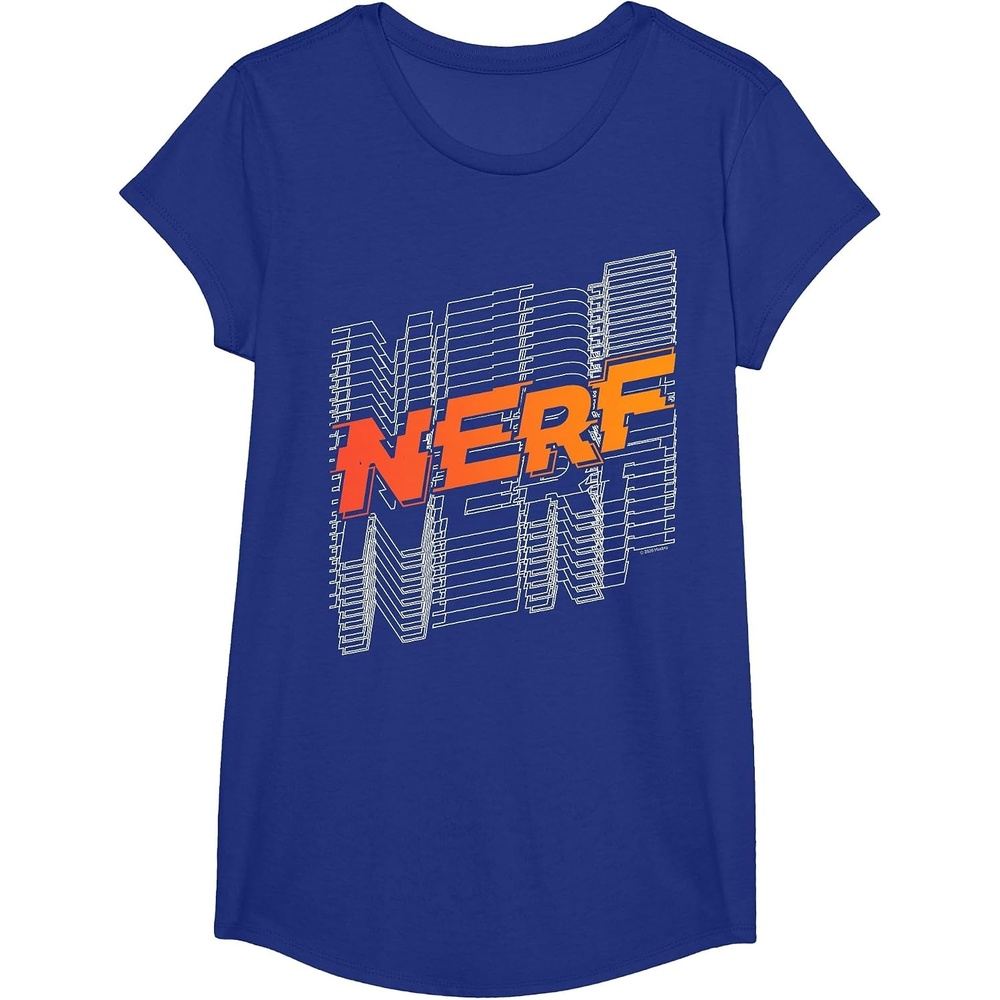 image:imageNerf Stacked Silhouette Retro Nerf Action Logo TShirtRoyal Blue