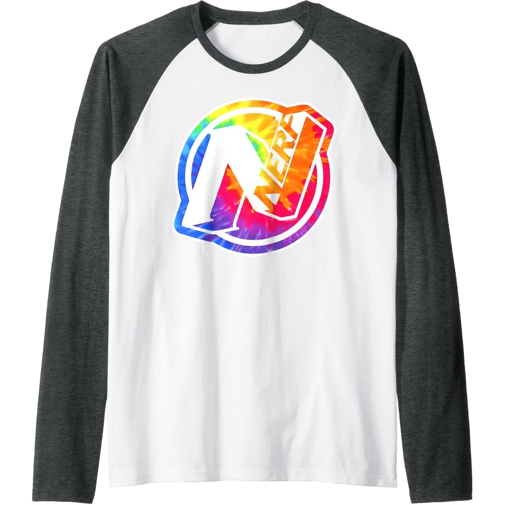 image:imageNerf Tie Dye Logo Raglan Baseball TeeDark Heather GreyWhite