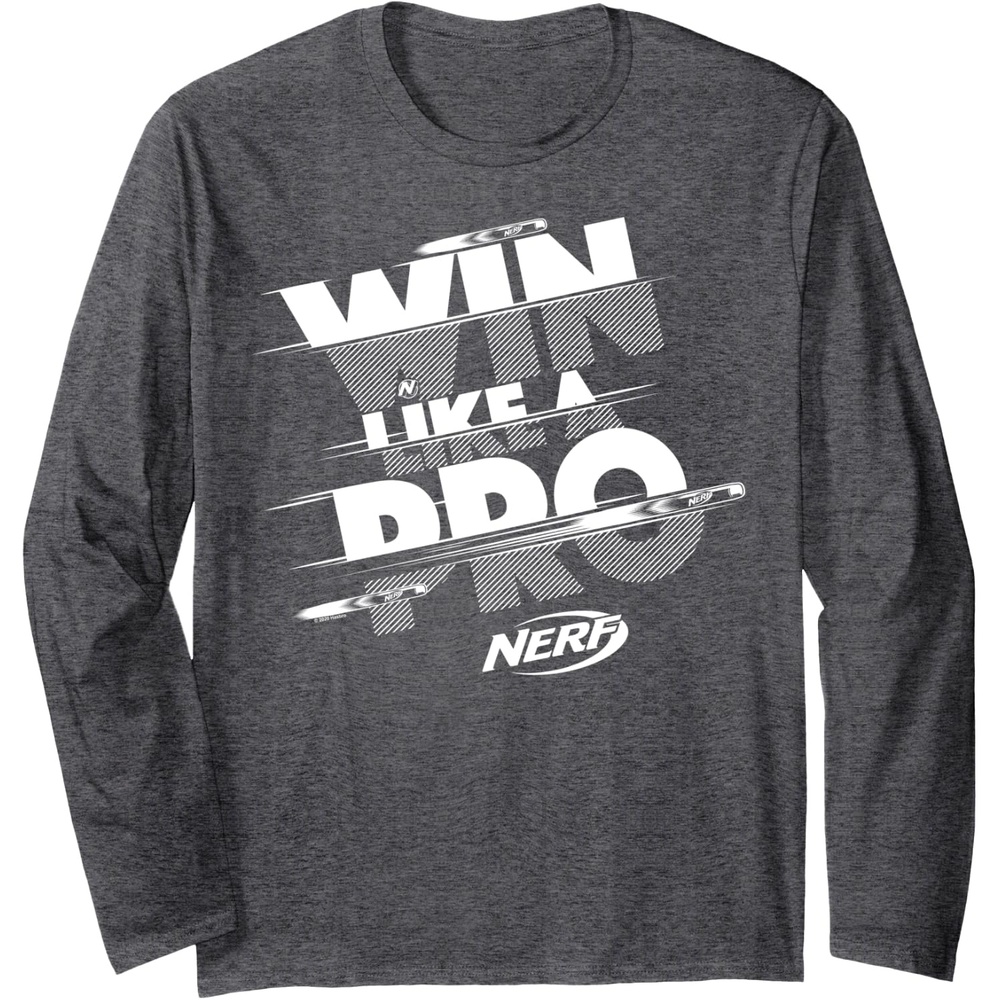 image:imageNerf Win Like A Pro Glitch Text Long Sleeve TShirtDark Heather Grey