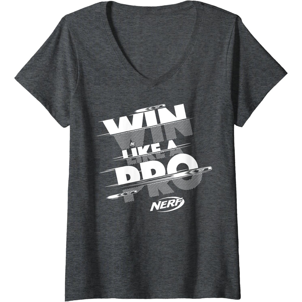 image:imageNerf Win Like A Pro Glitch Text VNeck TShirtDark Heather Grey