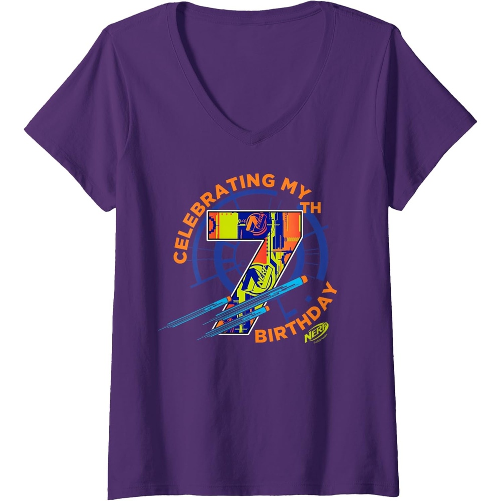 image:imageWomens Nerf Celebrating My 7th Birthday VNeck TShirtPurple