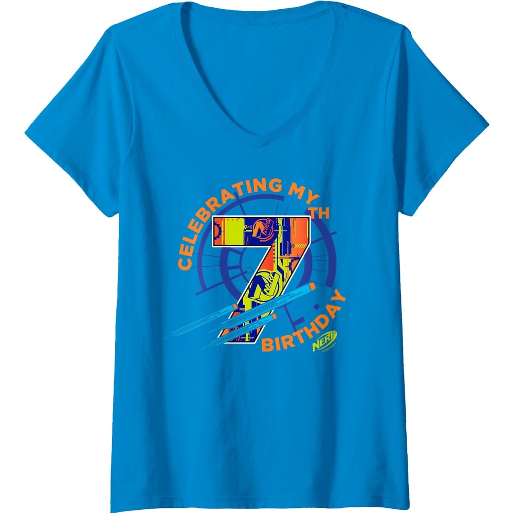 image:imageWomens Nerf Celebrating My 7th Birthday VNeck TShirtSapphire Blue