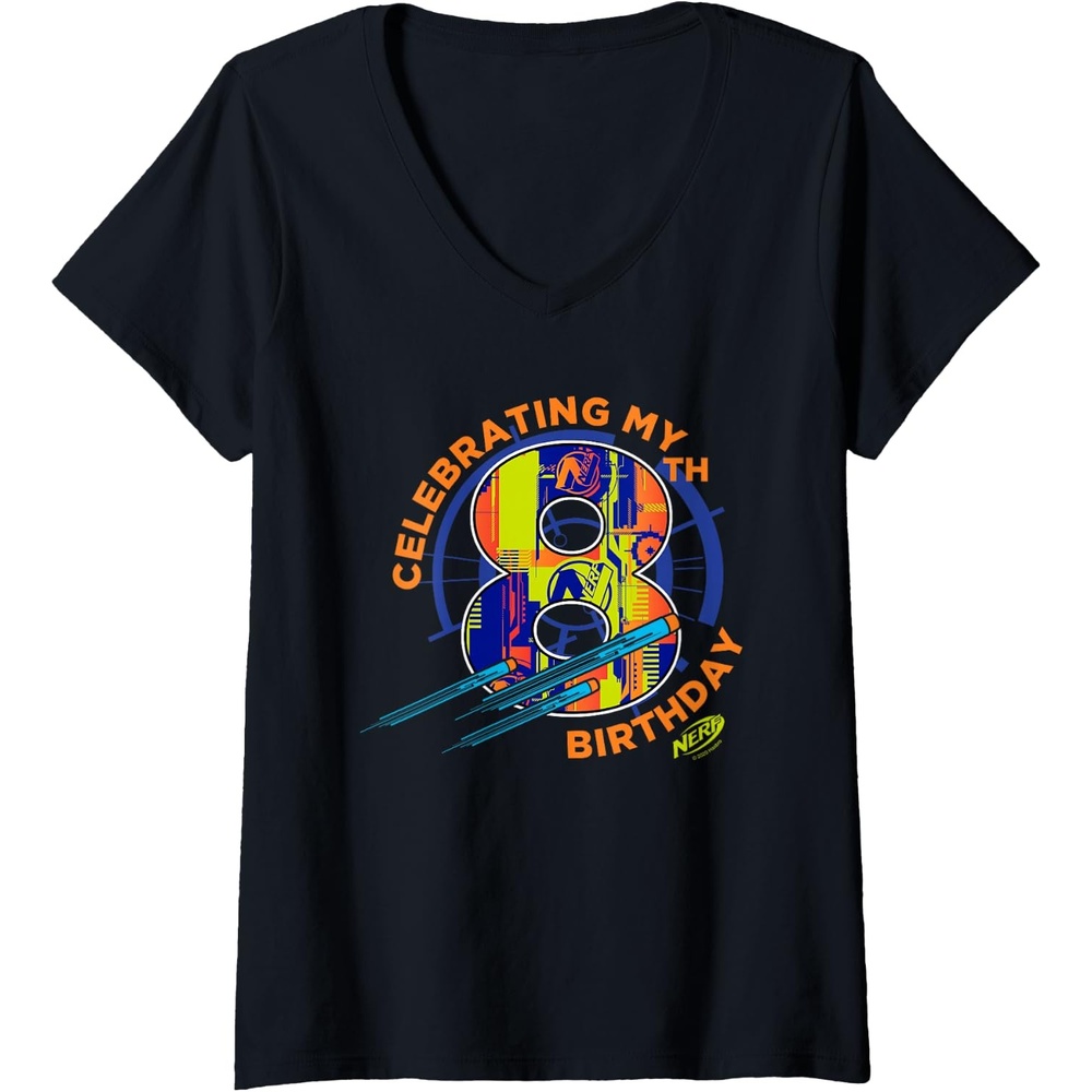 image:imageWomens Nerf Celebrating My 8th Birthday VNeck TShirtBlack