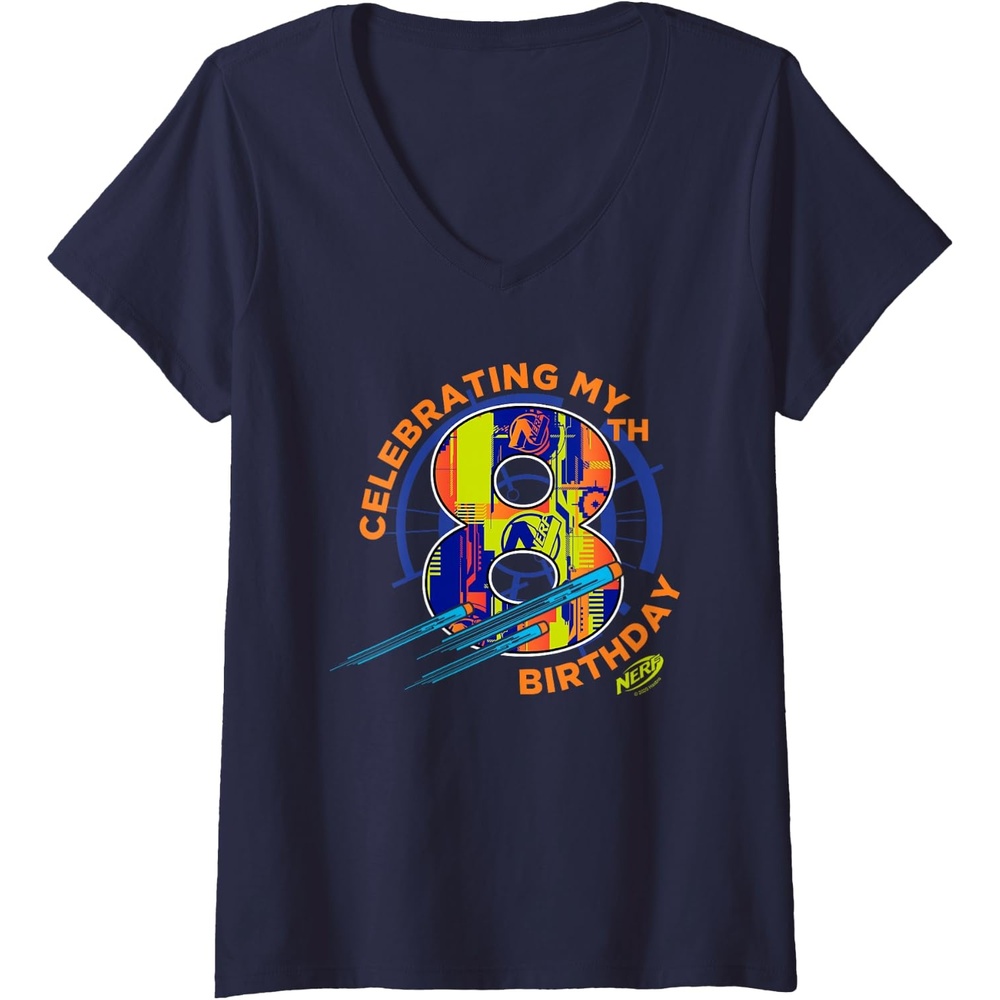 image:imageWomens Nerf Celebrating My 8th Birthday VNeck TShirtNavy Blue