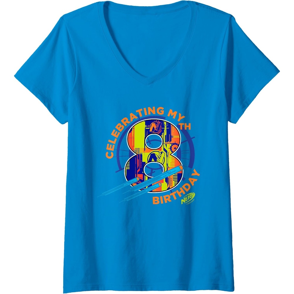 image:imageWomens Nerf Celebrating My 8th Birthday VNeck TShirtSapphire Blue