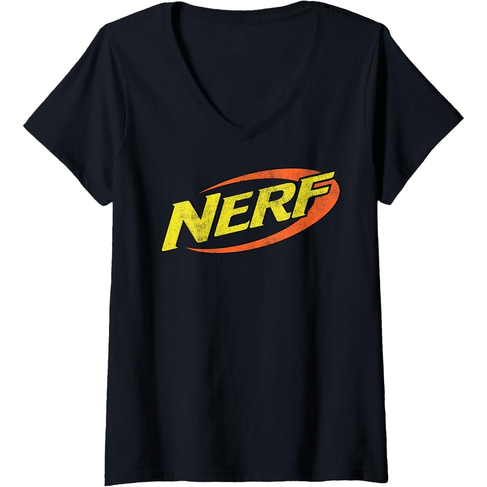 image:imageWomens Nerf Classic Distressed Retro Color Logo VNeck TShirtBlack