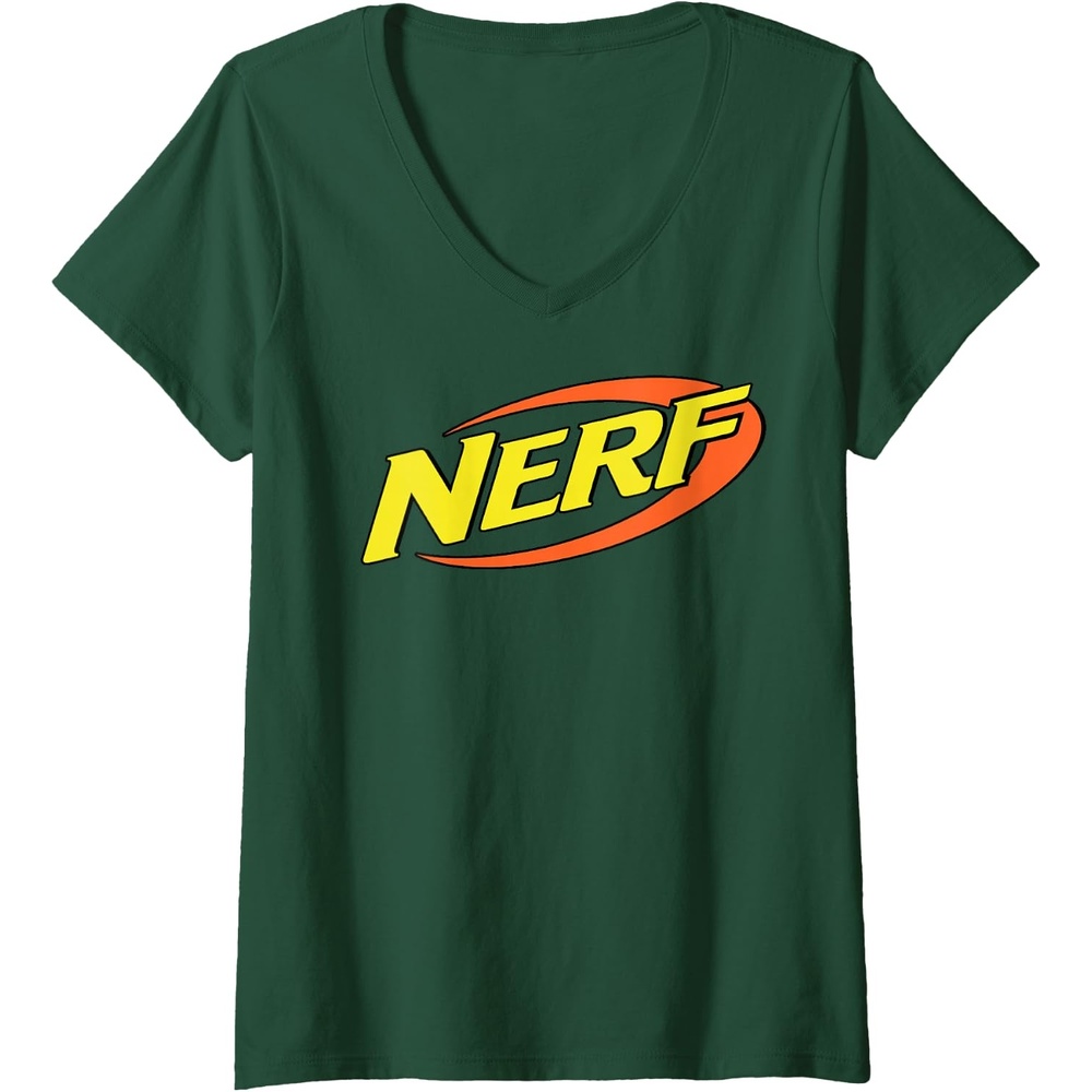 image:imageWomens Nerf Classic Retro Color Logo VNeck TShirtDark Green