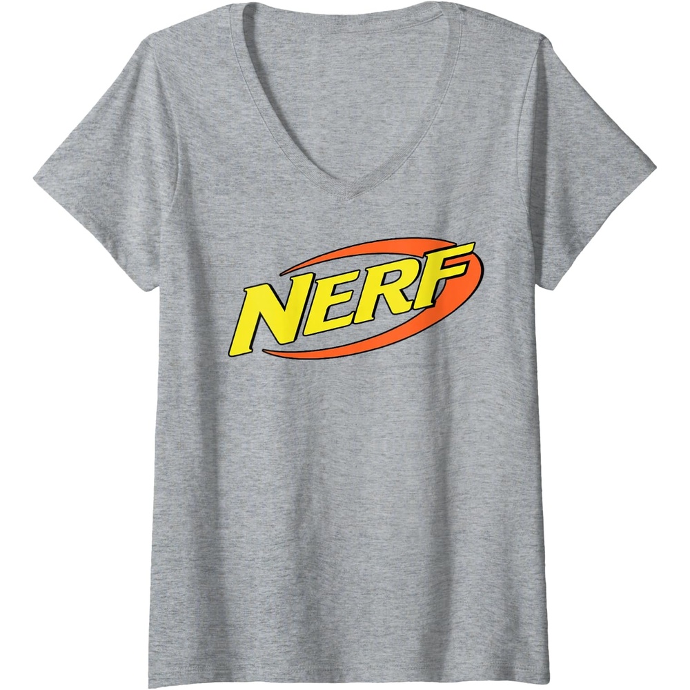 image:imageWomens Nerf Classic Retro Color Logo VNeck TShirtHeather Grey