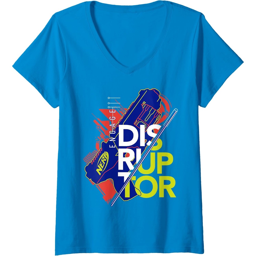 image:imageWomens Nerf Engage Disruptor Retro Vintage Text Stack VNeck TShirtSapphire Blue