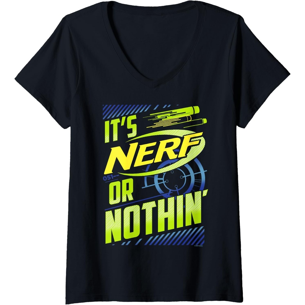 image:imageWomens Nerf Its Nerf Or Nothin Retro Bold Logo VNeck TShirtBlack
