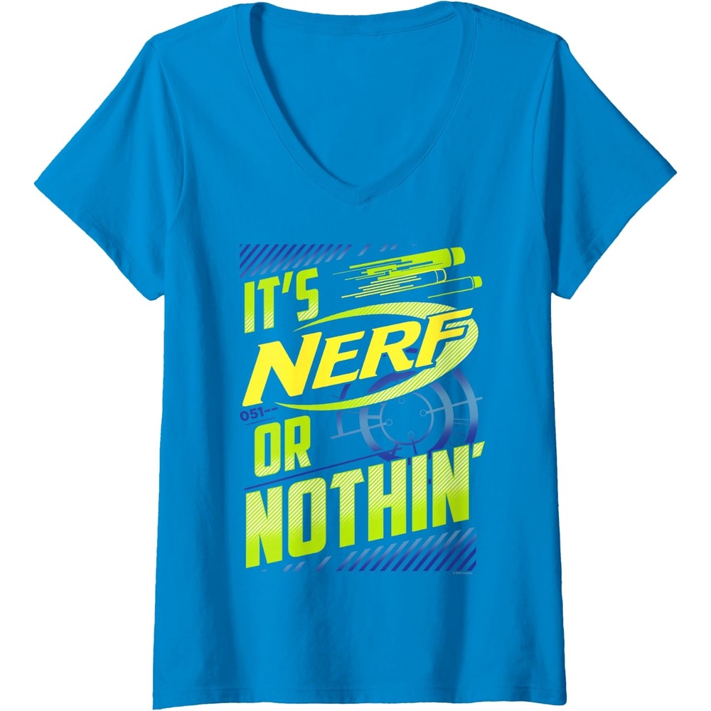 image:imageWomens Nerf Its Nerf Or Nothin Retro Bold Logo VNeck TShirtSapphire Blue