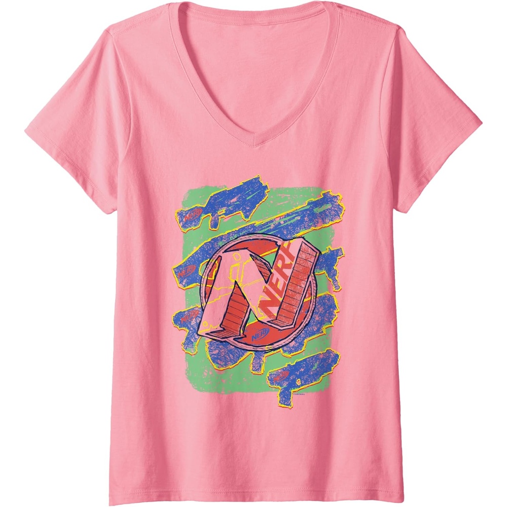 image:imageWomens Nerf Logo Blaster Scribbles VNeck TShirtPink