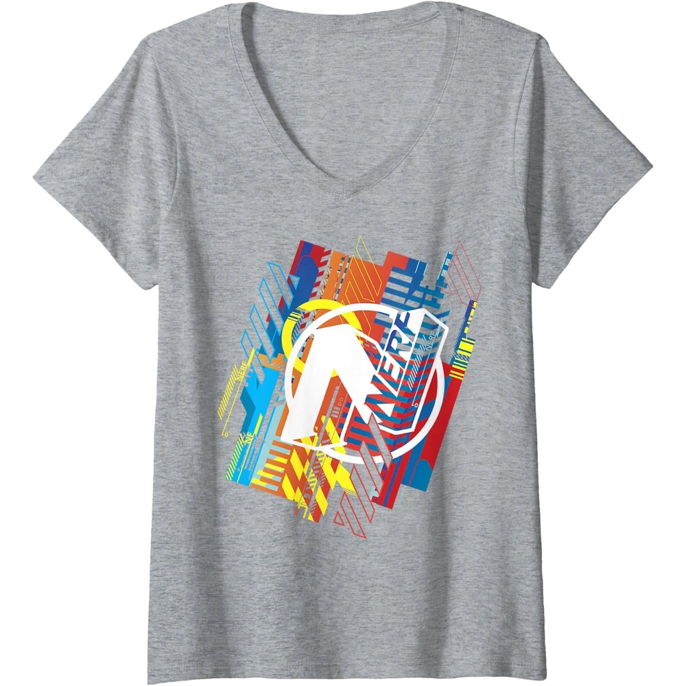 image:imageWomens Nerf N Glitched Logo VNeck TShirtHeather Grey