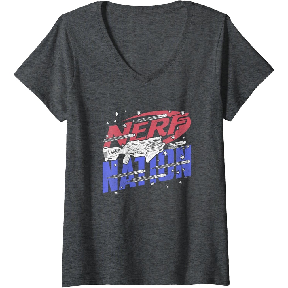 image:imageWomens Nerf Nation Americana Blaster VNeck TShirtDark Heather Grey