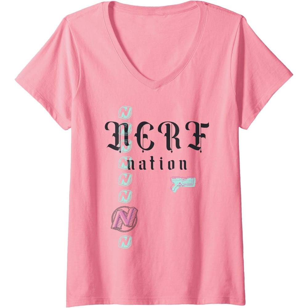 image:imageWomens Nerf Nation Logo Stack Blaster VNeck TShirtPink