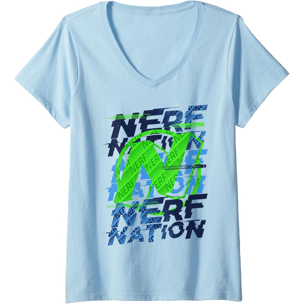 image:imageWomens Nerf Nation Logo Stack VNeck TShirtBaby Blue