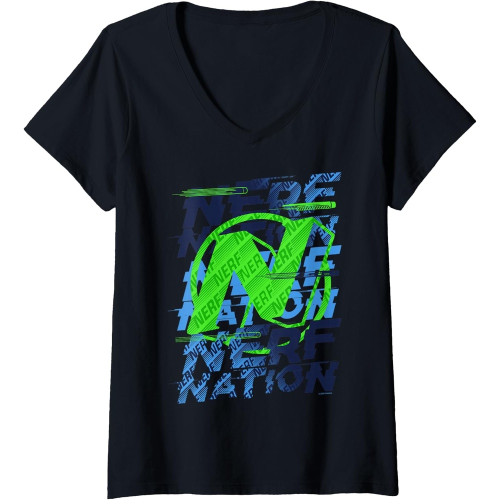 image:imageWomens Nerf Nation Logo Stack VNeck TShirtBlack