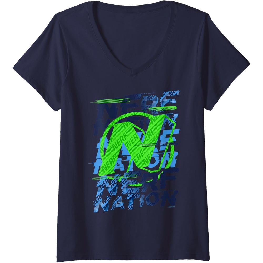 image:imageWomens Nerf Nation Logo Stack VNeck TShirtNavy Blue