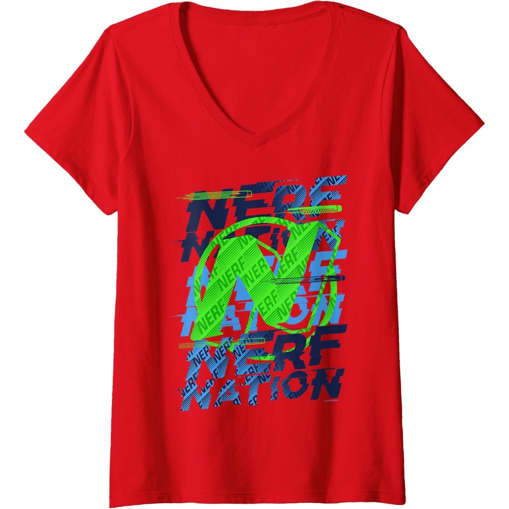 image:imageWomens Nerf Nation Logo Stack VNeck TShirtRed