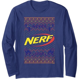 Nerf Christmas Never Stop Ugly Sweater Long Sleeve T-Shirt(Navy Blue)