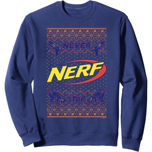 Nerf Christmas Never Stop Ugly Sweater Sweatshirt(Navy Blue)