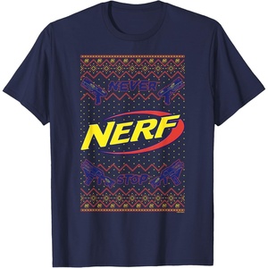 Nerf Christmas Never Stop Ugly Sweater T-Shirt(Navy Blue)