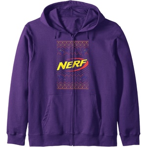 Nerf Christmas Never Stop Ugly Sweater Zip Hoodie(Purple)