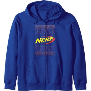 Nerf Christmas Never Stop Ugly Sweater Zip Hoodie(Royal Blue)