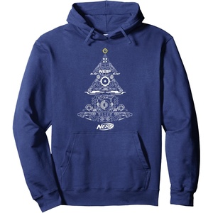 Nerf Christmas Tree Toy Icons Collage Pullover Hoodie(Navy Blue)