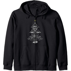 Nerf Christmas Tree Toy Icons Collage Zip Hoodie(Black)